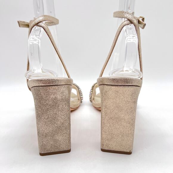 LOEFFLER RANDAL Shay Rhinestone Ankle Strap Sandal Women 9.5 Gold Silver Leather - Picture 3 of 11